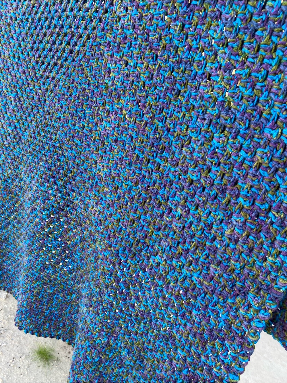 Handmade crochet blanket Multicolor Blue-Green Purple Throw